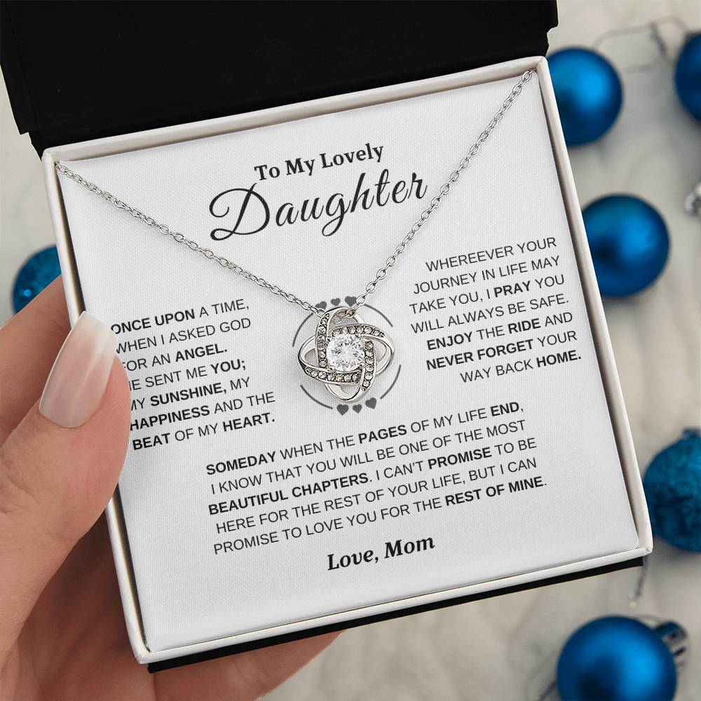 To My Lovely Daughter, Love Mom | Love Knot Necklace